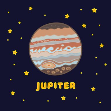 Vektör illüstrasyon rengi çocuklar Jüpiter ve yıldız simgesi düz tasarım çizimi