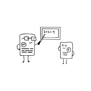 El çizimi vektör illüstrasyonu komik bir not testi öğretme f notu test karakteri renk çocuk çizgi film clipart by word spotray