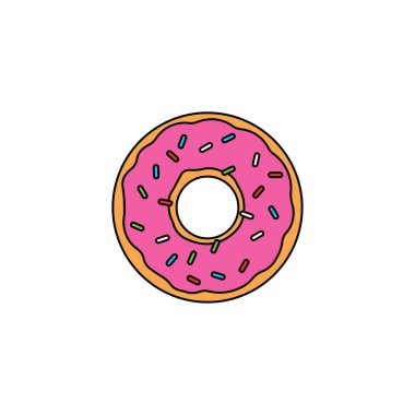 Çocuklar pembe jöleli Vektör illüstrasyon çöreği çiziyor. donut simgesi vektör düz çizgi filmi izole edildi