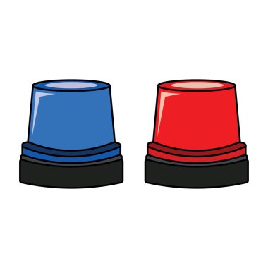 Çocuklar Vector Illustrasyon çiziyor Polis teşhircisi, siren vektör seti. Kırmızı ve mavi sirenler düz çizgi film izole edildi