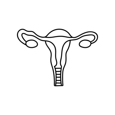 El çizimi Çocuklar, Beyaz Arkaplanda izole edilmiş kadın üreme sistemi simgesi çiziyor