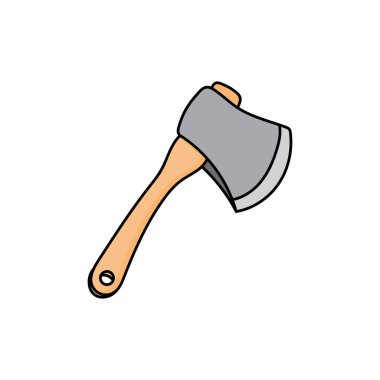 Beyaz Arkaplanda izole edilmiş Çizgi film Vektörü illüstrasyon balta simgesi çizen çocuklar