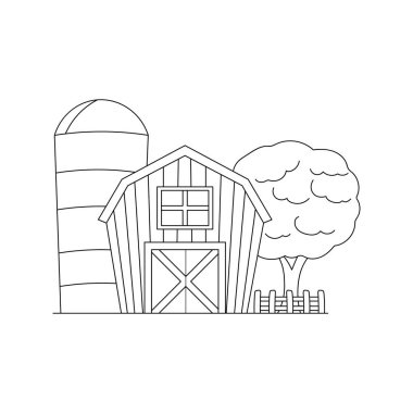 El çizimi Çocuklar, Beyaz Arkaplan 'a izole edilmiş şirin çiftlik evi ikonu çiziyor