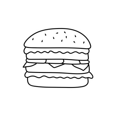 El çizimi Çocuklar Beyaz Arkaplanda izole edilmiş Çizgi film Vektör Çizimi Burger simgesi