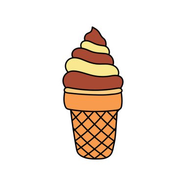 Beyaz Arkaplanda izole edilmiş Çizgi Film Vektörü illüstrasyon dondurma ikonu çizen çocuklar