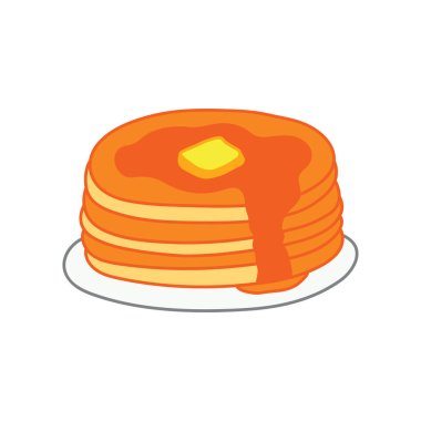 Çocuklar, beyaz arka planda izole edilmiş tereyağı ve akçaağaç şurubuyla taze lezzetli krepler çiziyor.