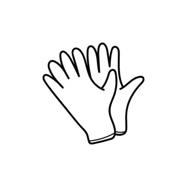 El çizimi Çocuklar, beyaz arka planda izole edilmiş siyah tek kullanımlık nitril eldiven ikonu çiziyor.