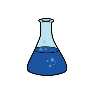 Çizgi film kimya test tüpü çizen çocuklar. Cam tüp. Matara şablonu. Beyaz Arkaplanda cam konteyner simgesi izole edildi