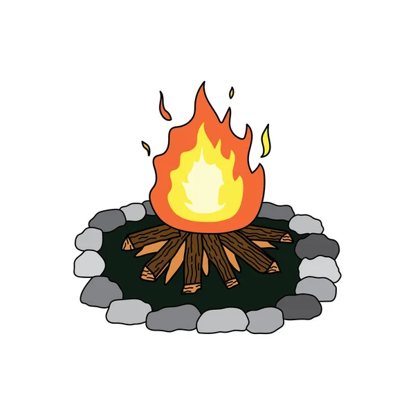 Kids Drawing Cartoon Vector Illustration Campfire Icon Isolated White Background — Stock Vector