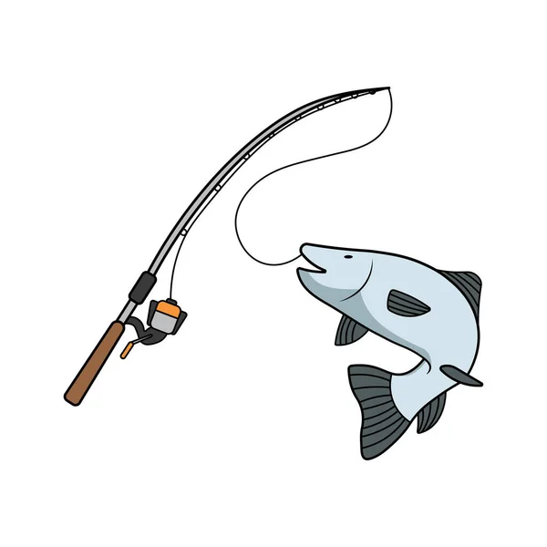 Niños Dibujo Dibujos Animados Vector Ilustración Pescado Caña Pescar Icono — Vector de stock
