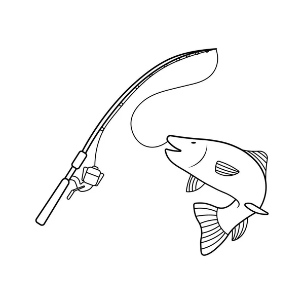 Hand Drawn Kids Drawing Cartoon Vector Illustration Fish Fishing Rod — Stock Vector