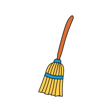 Beyaz Arkaplanda izole edilmiş Çizgi Film Vektörü illüstrasyon süpürgesi çizen çocuklar