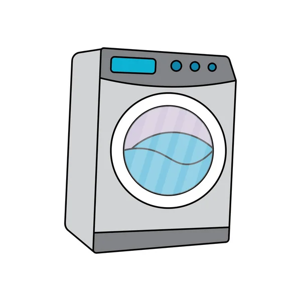 白い背景に隔離された漫画のベクターのイラストの洗濯機を描く子供 — ストックベクタ