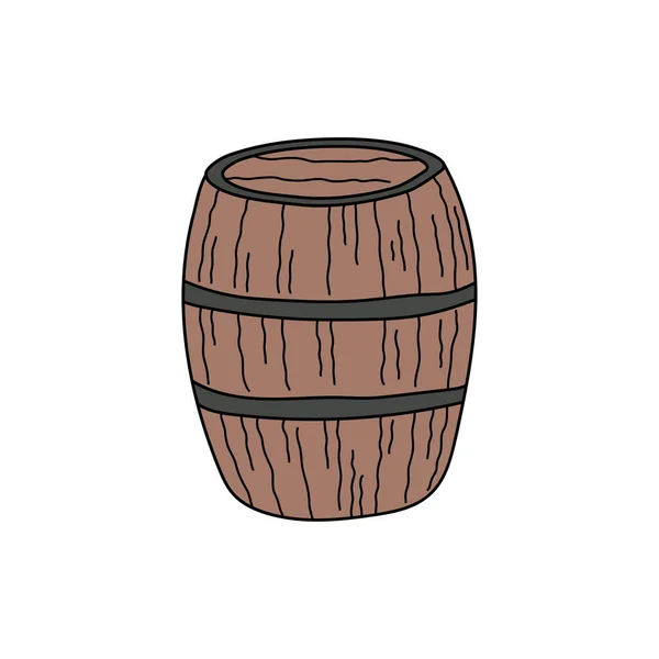 Kids Drawing Cartoon Vector Illustration Wooden Barrel Icon Isolated White — Stock Vector