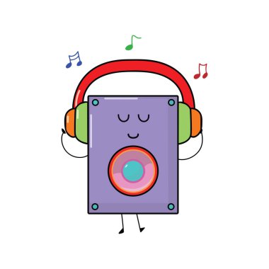 Beyaz Arkaplanda izole edilmiş Çizgi film Vektörü illüstrasyon şirin hoparlör simgesi çizen çocuklar