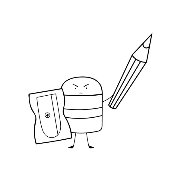 Hand Drawn Kids Drawing Cartoon Vector Illustration Funny Sharpener Eraser — Stock Vector