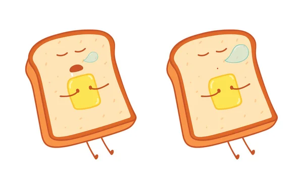 Crianças Desenho Cartoon Vector Ilustração Dormindo Pão Com Ícone Manteiga — Vetor de Stock