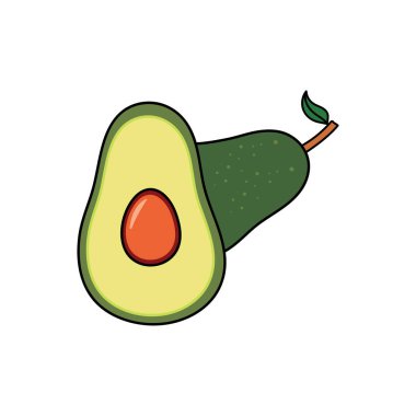 Beyaz Arkaplanda izole edilmiş Avokado meyve ikonu çizen çocuklar