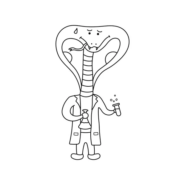 Hand Drawn Kids Drawing Cartoon Vector Illustration Cute Scientist Cobra — Stock Vector