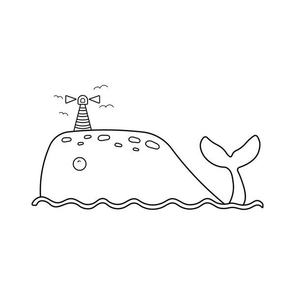 Handgezeichnete Kinder Zeichnung Cartoon Vector Illustration Wal Insel Isoliert Auf — Stockvektor