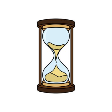 Beyaz Arkaplanda izole edilmiş Çizgi film Vektör illüstrasyon kum saati simgesi çizen çocuklar