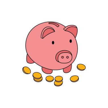 Çizgi film Vektörü illüstrasyonu çizen çocuklar Beyaz Arkaplanda izole edilmiş domuz kumbarası simgesi