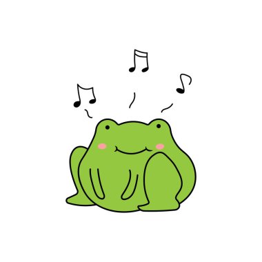 Çizgi film temsilcisi çizen çocuklar Beyaz Arkaplanda izole edilmiş şirin şişman kurbağa şarkı söyleyen ikon