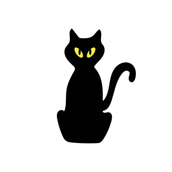 Kids Drawing Cartoon Vector Illustration Black Cat Icon Isolated White — Stock Vector