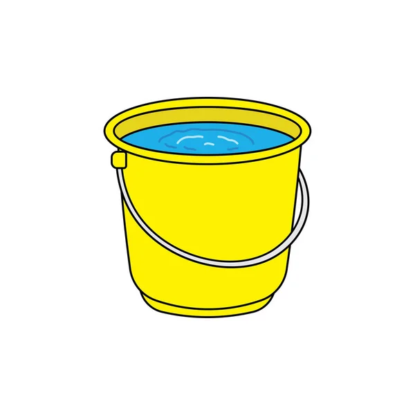 白い背景に隔離された水のアイコンが付いている漫画のベクターのイラストのバケツを描く子供 — ストックベクタ