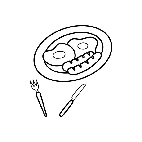 Handgezeichnete Kinder Zeichnen Cartoon Vector Illustration Frühstückswurst Und Spiegelei Isoliert — Stockvektor