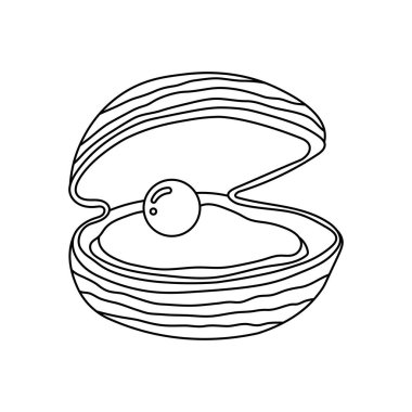 El çizimi Karikatür Vektör illüstrasyon istiridyesi Beyaz Arkaplanda izole edilmiş inci bir ikon ile