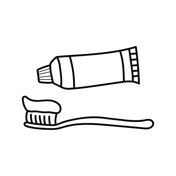 Ręcznie Rysowane Dzieci Rysunek Wektor Kreskówek Szczoteczka Zębów Pasta Zębów — Wektor stockowy