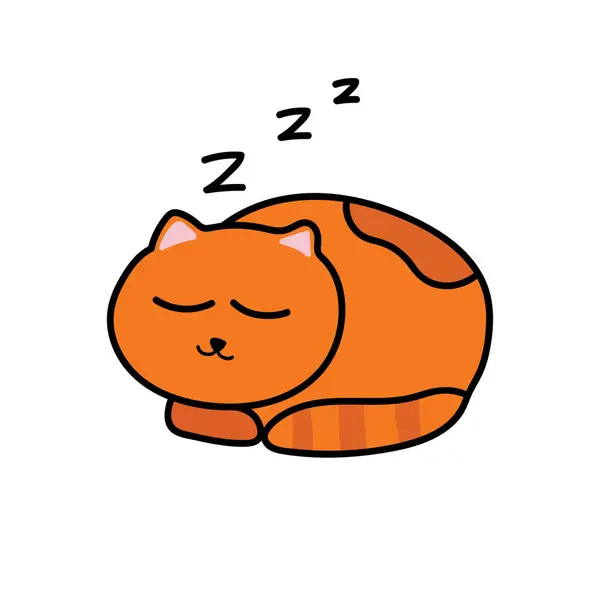孩子们画卡通矢量画可爱的猫睡觉图标与白色背景相分离 — 图库矢量图片