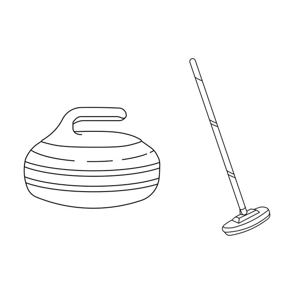 Ručně Kreslené Cartoon Vector Ilustrace Curling Sport Rock Koště Ikona — Stockový vektor
