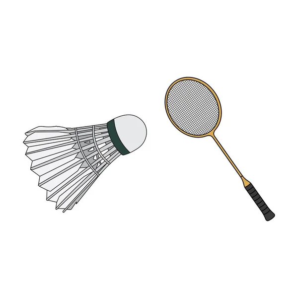 Cartoon Vector Ilustração Badminton Raquete Com Shuttlecock Esporte Ícone Isolado — Vetor de Stock