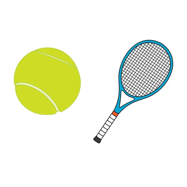 Çizgi film Vektör illüstrasyon tenis topu ve raket spor simgesi Beyaz Arkaplanda izole edildi
