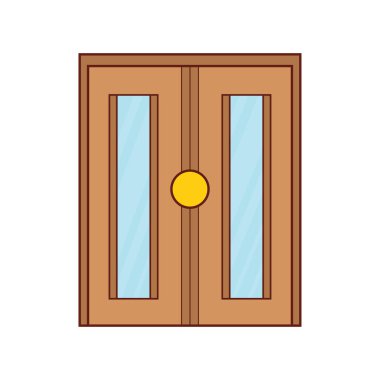 Beyaz Arkaplanda izole edilmiş vektör çizimi dar fayans çift kapı