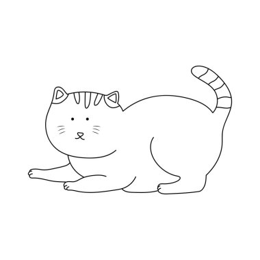 Elle çizilmiş çocuklar vektör illüstrasyonlu kedi çiziyorlar. Yer ikonunu karalama stiliyle çiziyorlar.