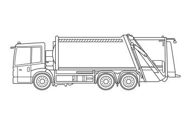 El çizimi Vektör illüstrasyonu Beyaz Arkaplanda izole edilmiş havalı çöp kamyonu simgesi
