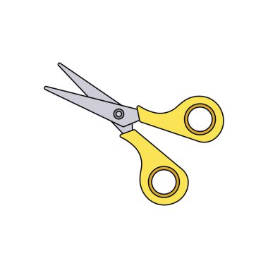 Beyaz üzerine izole edilmiş vektör illüstrasyon makas ikonu çizen çocuklar