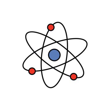 Beyaz üzerine izole edilmiş Çizgi film Vektör atom ikonu çizen çocuklar