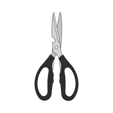 Çizgi film vektörü çizimi yapan çocuklar çok amaçlı mutfak makaslarını karalama stilinde izole ederler.