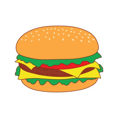 Hamburger simgesi Çizgi film Vektör illüstrasyonu Beyaz Arkaplanda izole