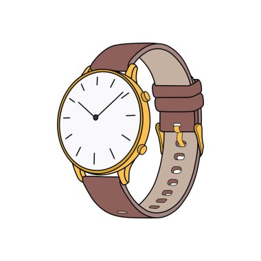 Beyaz Arkaplan üzerinde izole edilmiş çizgi film vektörü çizimi analog saat simgesi