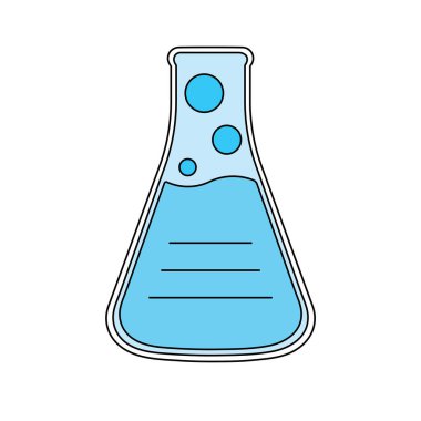 Karikatür Vektörü illüstrasyonu çizen çocuklar Erlenmeyer şişesi, Beyaz Arkaplanda izole edilmiş kimya cam ikonu