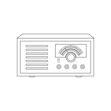 El çizimi Çocuklar, Beyaz üzerine izole edilmiş vektör illüstrasyon portatif radyo simgesi çiziyor