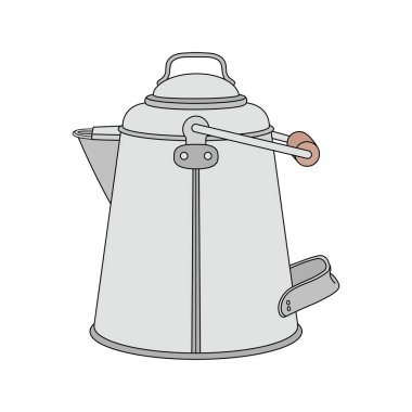 Çocuklar Beyaz üzerine izole edilmiş eski çaydanlık ikonu çiziyor