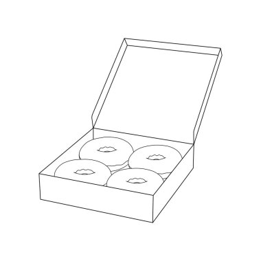 Elle çizilmiş bir karikatür. Beyaz üzerine izole edilmiş bir kutu çörek.