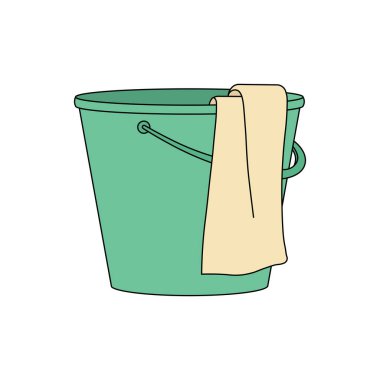 Çocuklar havluyla izole edilmiş vektör çizim kovası çiziyorlar.