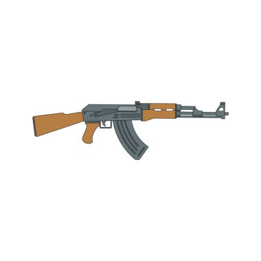 kids drawing AK 47 Assault rifle cartoon isolated clipart